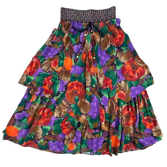VTG Platinum By Dorothy Schoelen Tiered Colorful Beaded Artsy Maxi Skirt Sz 10 - Picture 1 of 15